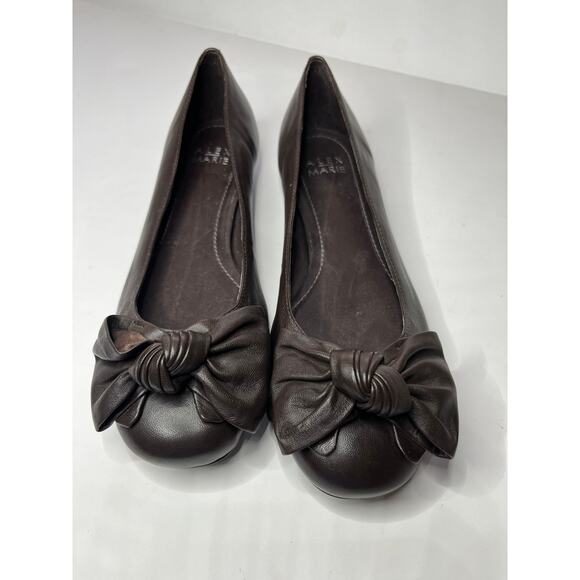 Alex Marie brown‎ leather bow trimmed ballet slippers 7 1/2 M No signs of wear - Picture 1 of 4